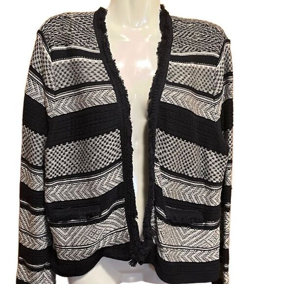 Ann Taylor Loft Womens Cardigan LP 100% Cotton‎ Shrug Blue Open Front Fringe - Picture 2 of 9